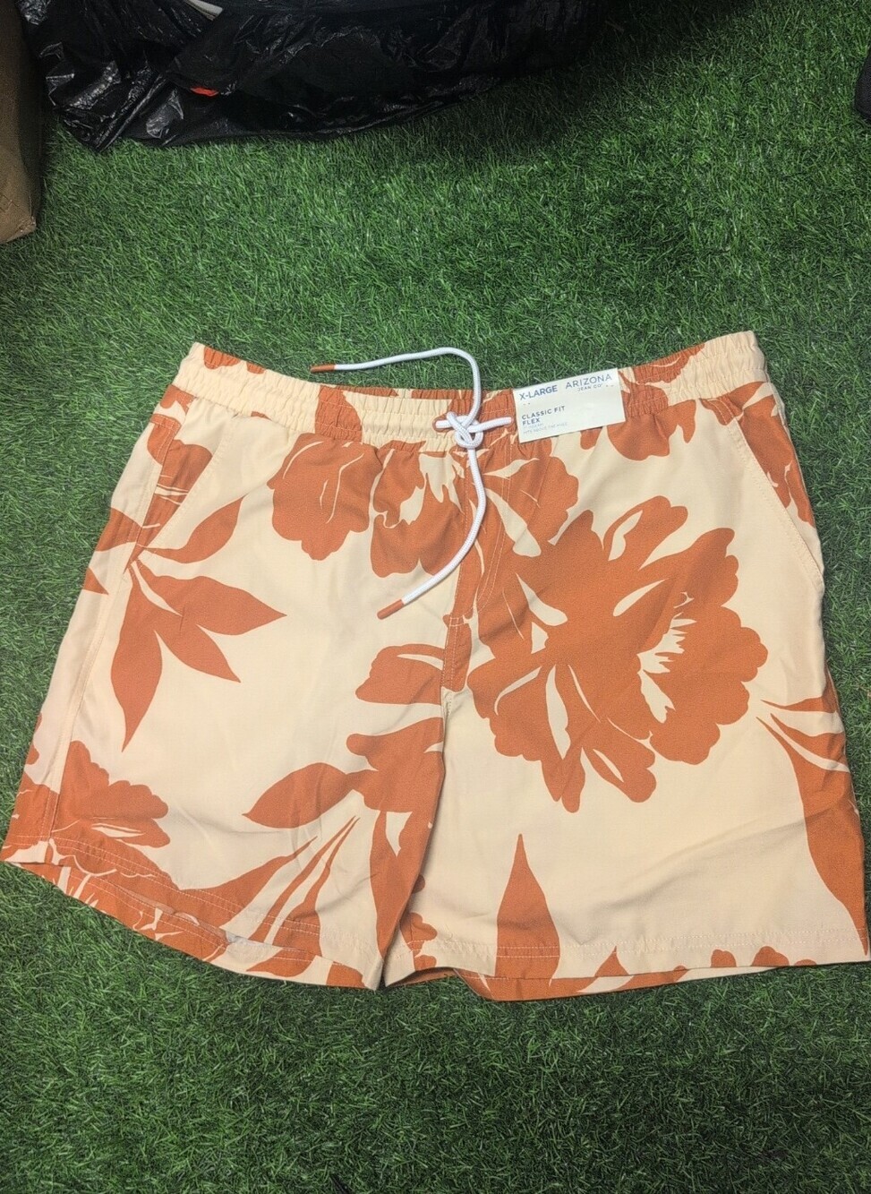 jcpenney Men's Tan Swim Shorts with Orange Floral Print Size XL
